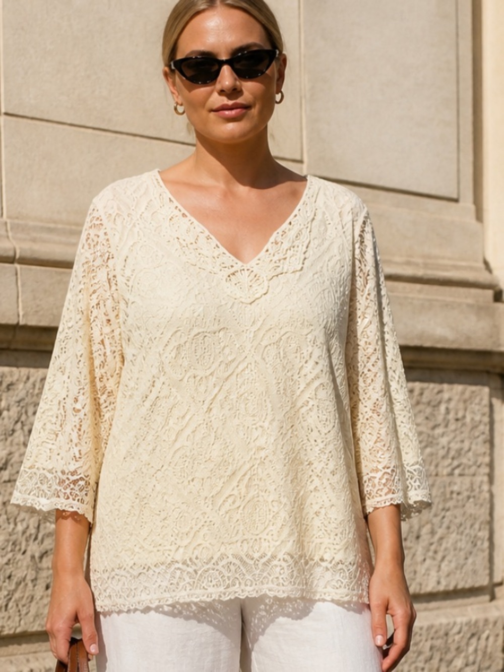 Multiples Cream Lace V-Neck Tunic